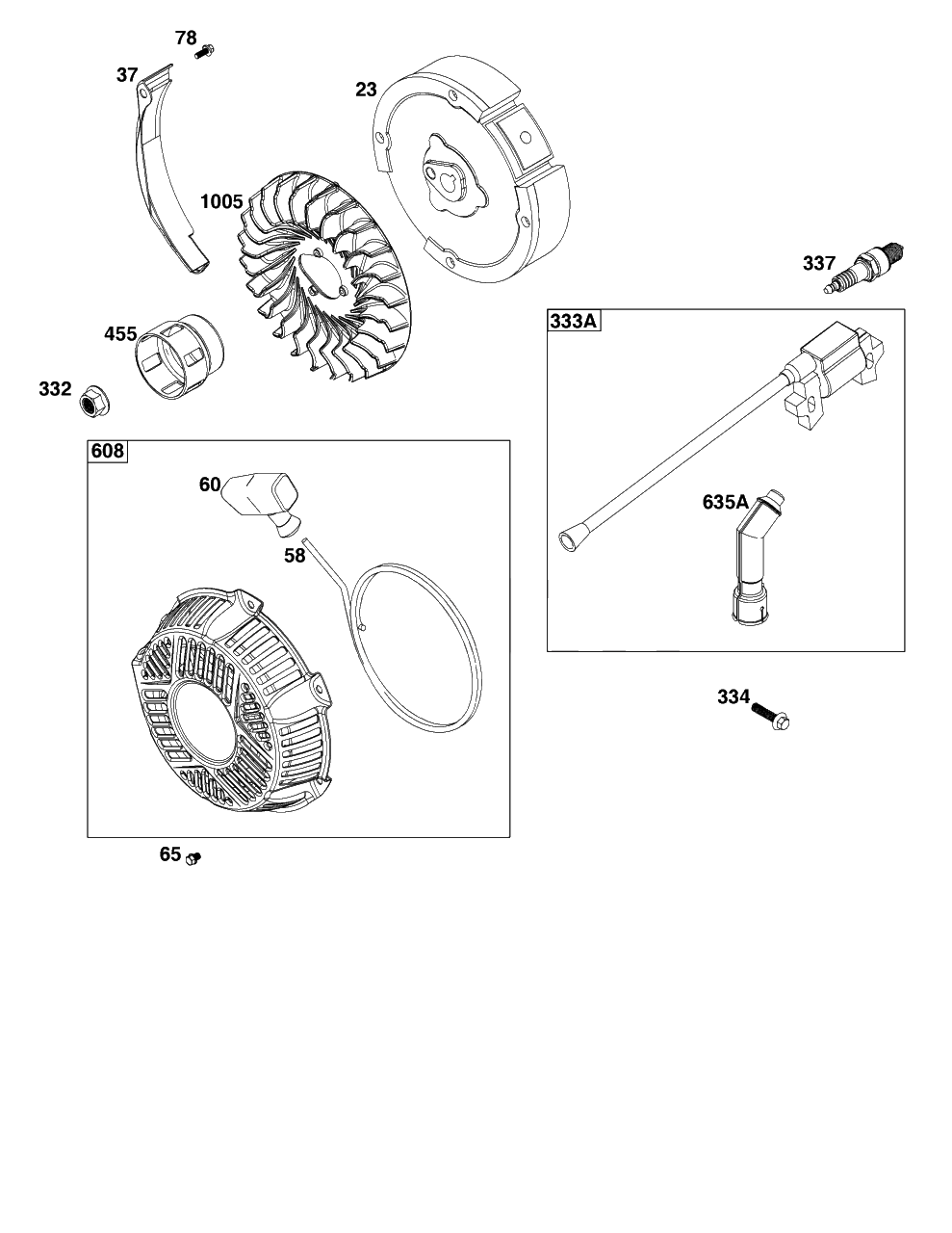 Flywheel, Ignition, And Starter Group Diagram and Parts List for 83132-1172-H5  Briggs and Stratton Engine